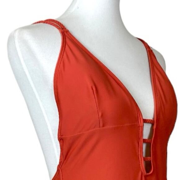 Cupshe New Swimsuit Plunge Neckline Boho Strappy Orange Women’s Size Medium - Picture 6 of 13